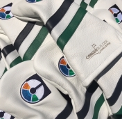 Unique Corporate Gift for Career Builder using pure white body with triple vintage stripe in navy/white/green with custom embroidery.
