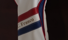 Custom Reserve - 
Body - Pure White 
Pattern -  triple vintage stripe, scarlet red & cobalt 
Piping - Pure White
Side Panel - Cobalt
