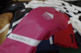 Signature Series for green grass account in Pink Body with silver/white logo and vintage stripe.