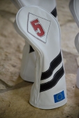 Custoim Design with pure white body and stealth black stripes.

Diamond patch is Pure White with bulls eye red number